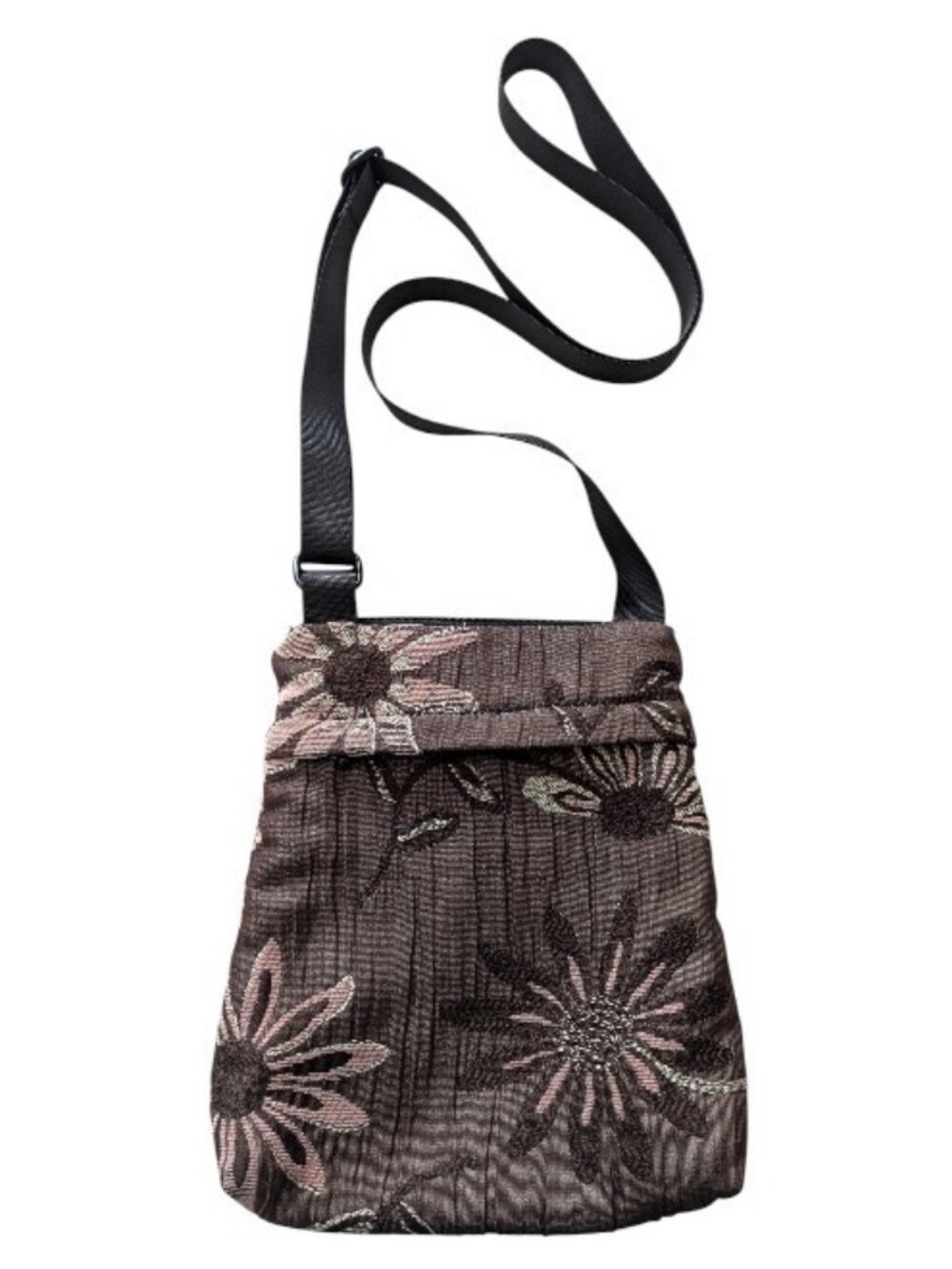 WILD WEST Boulder Colorado Maruca Floral Embroidered Crossbody Bag - Brown/Pink